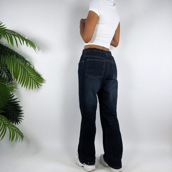 Vintage 90s Grunge Streetwear Skater Low Rise Dark Wash Denim Wide Leg Jeans /18 - Picture 3 of 8